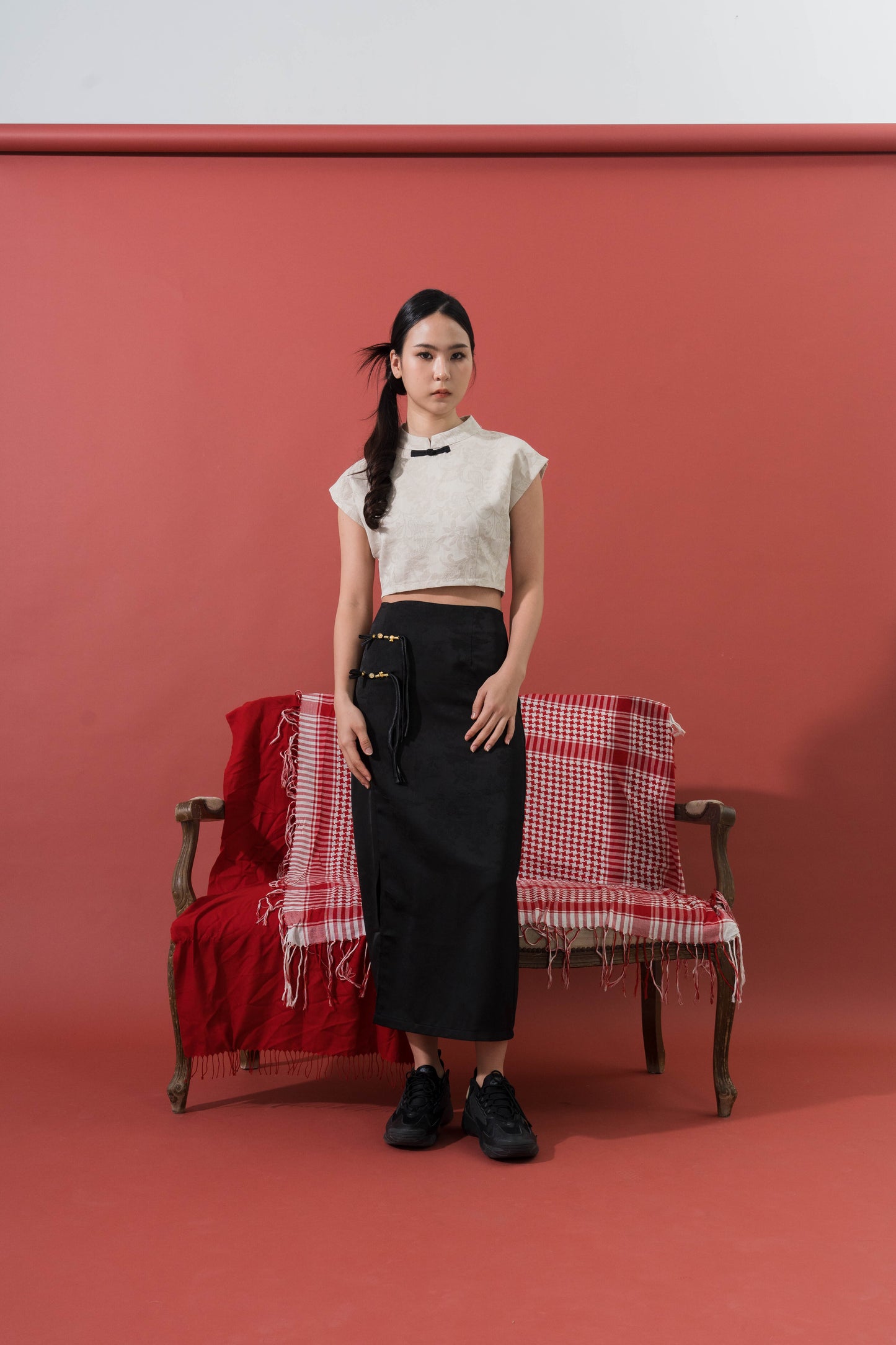 Vintage Jacquard Mandarin Top