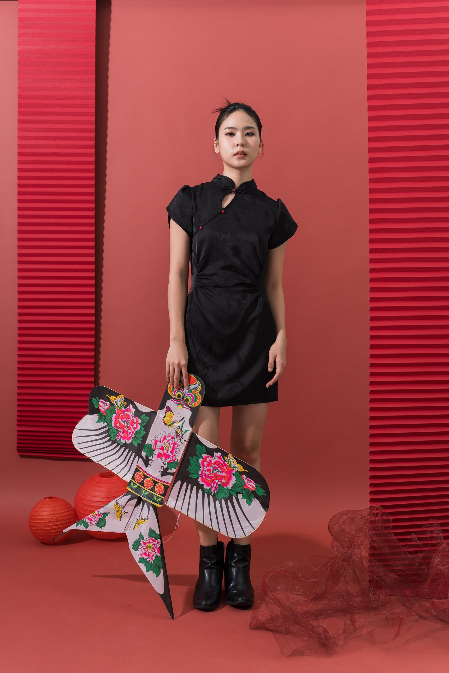 A-Line Cheongsam Dress in Black