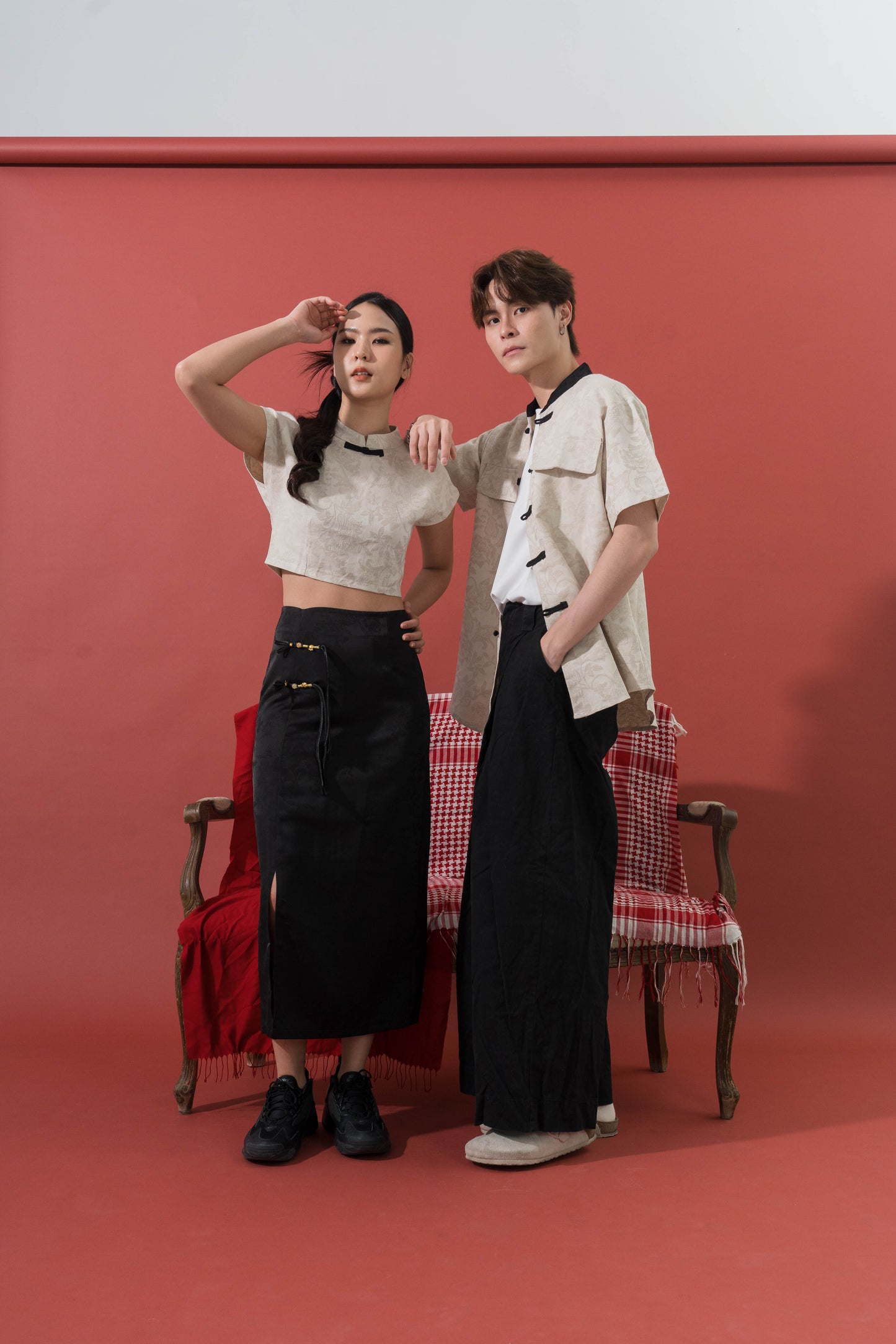 Vintage Jacquard Mandarin Top