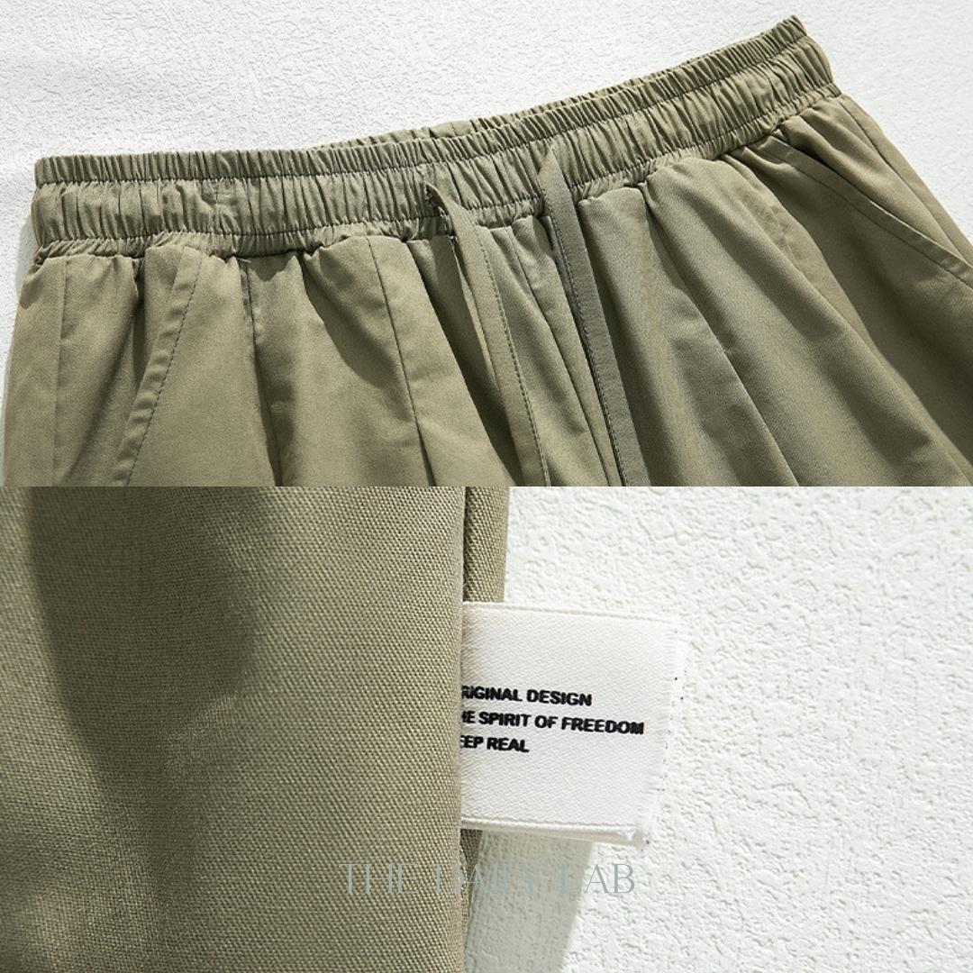 Drawstring Cargo Straight Long Pants in Beige