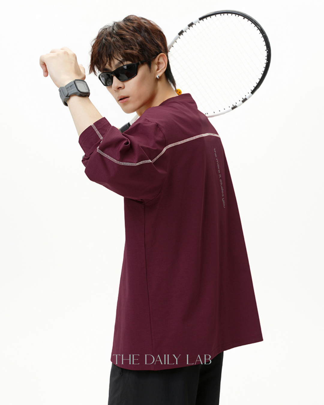 Contrast Panel Raglan Sports Long Shirt in Red