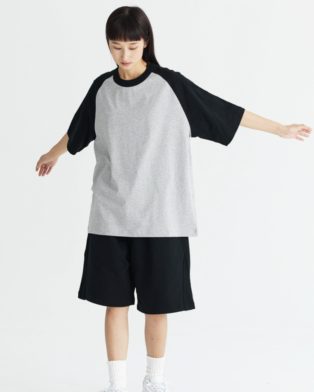 DualTone Patchwork Oversized Tee in Light Grey