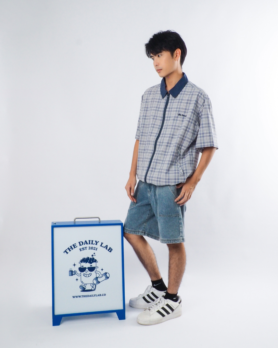 American Streetwear Patchwork Shirt in Grey