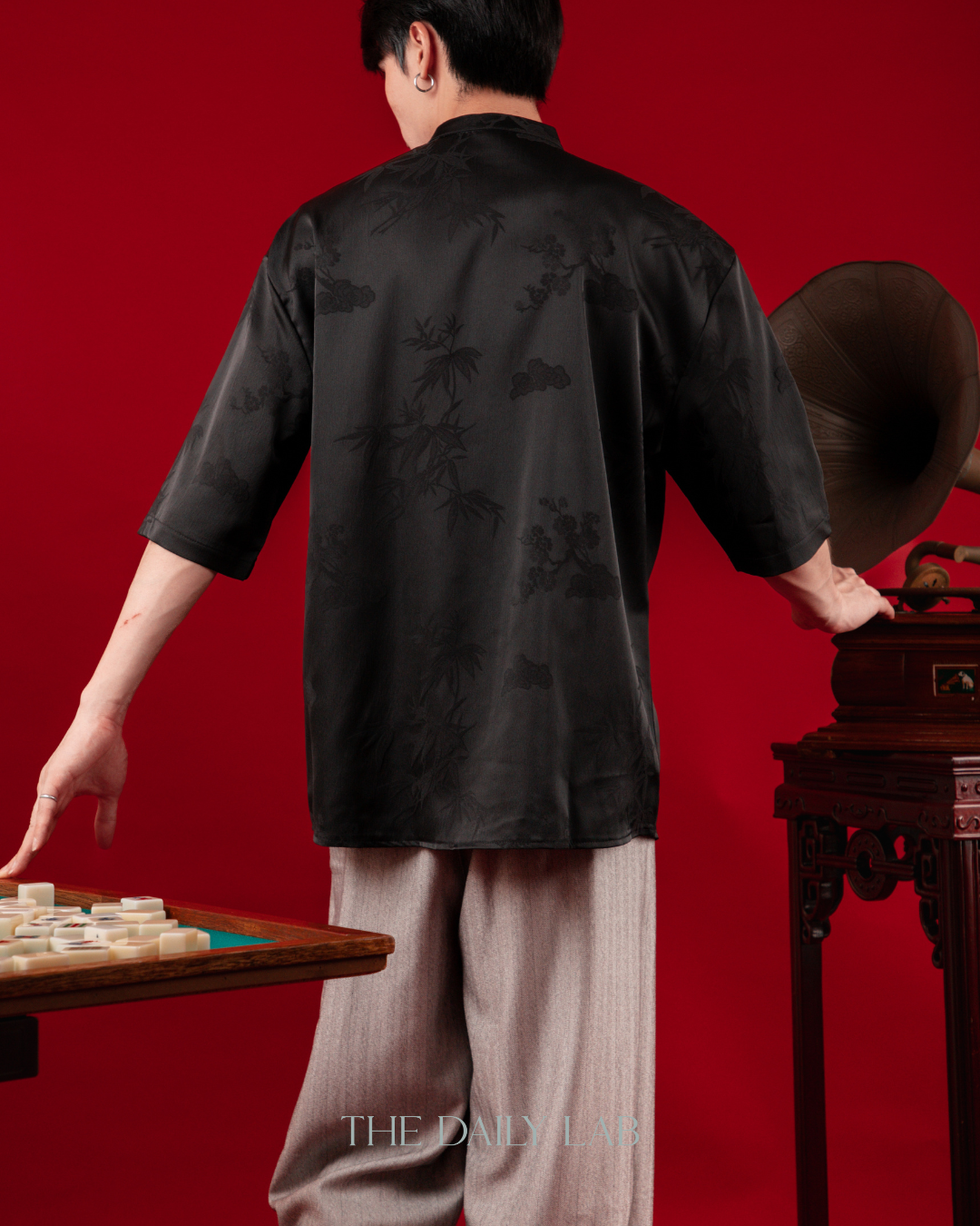 Vintage Mandarin Collar Coat in Black