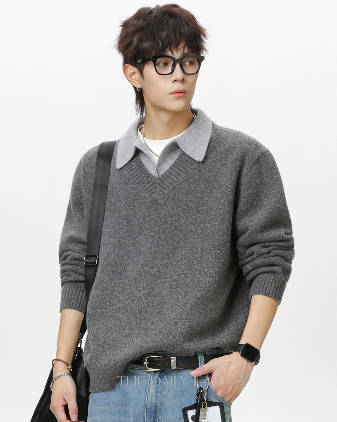 Vintage Lapel Knit Sweater Jacket in Grey