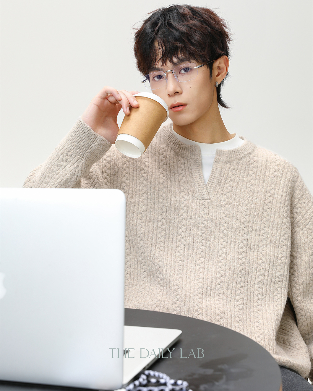 Oversized V-Neck Knit Sweater in Oatmeal