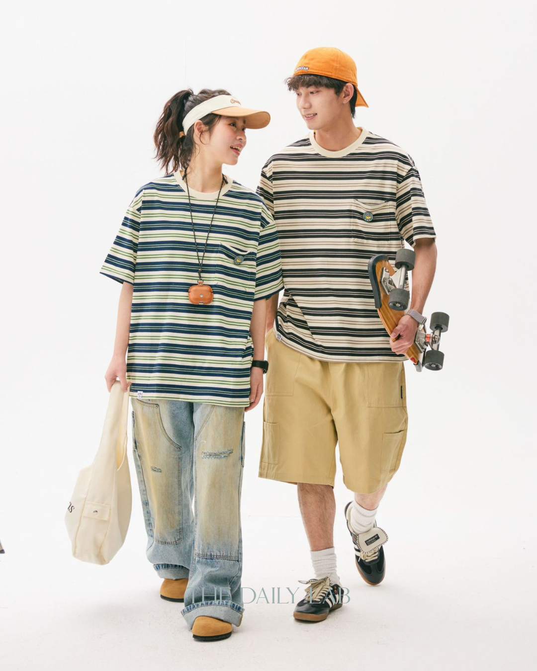 Teen Streetwear Striped Loose Fit Tee in Black/White