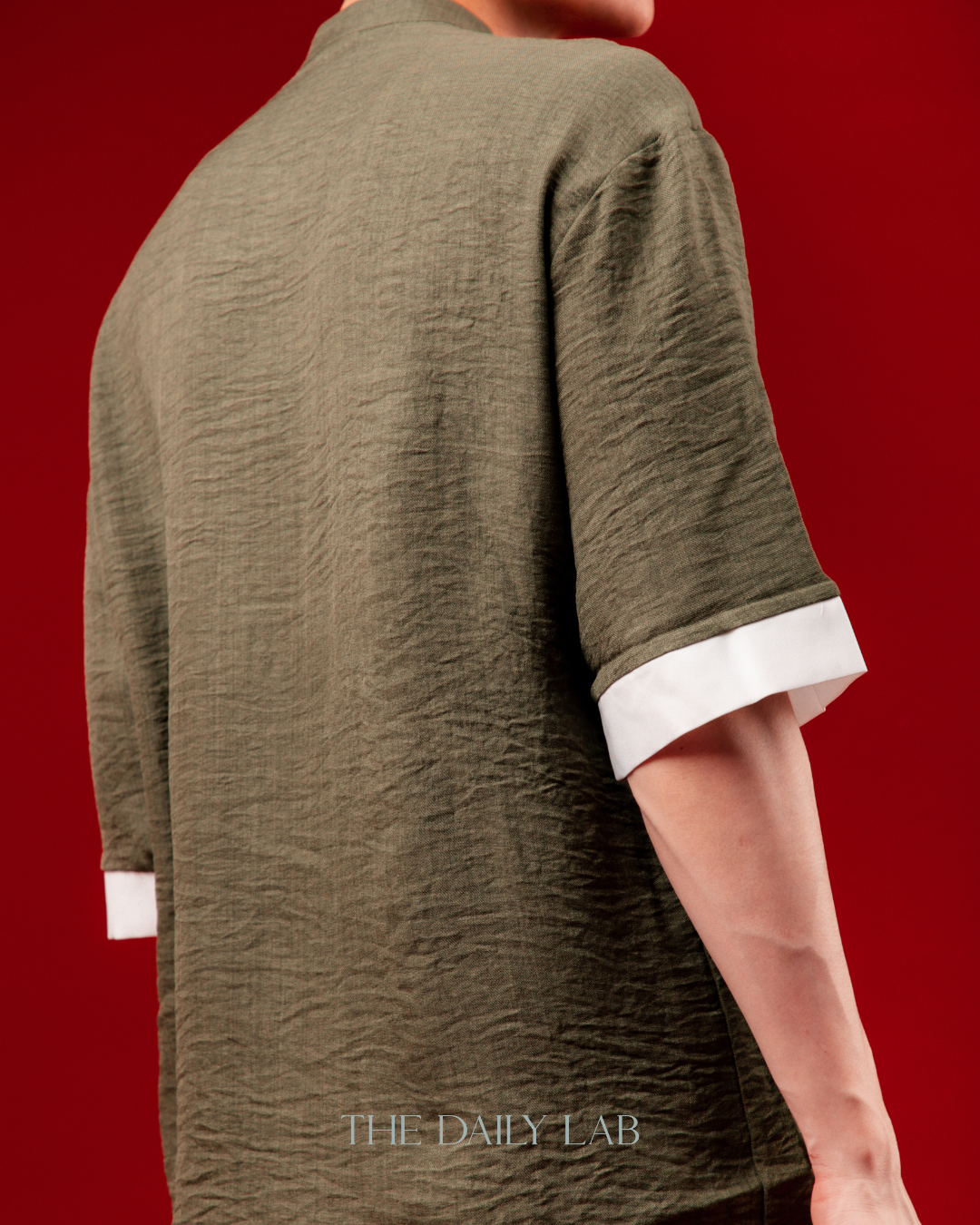 Vintage Linen Chinese Button Shirt in Green