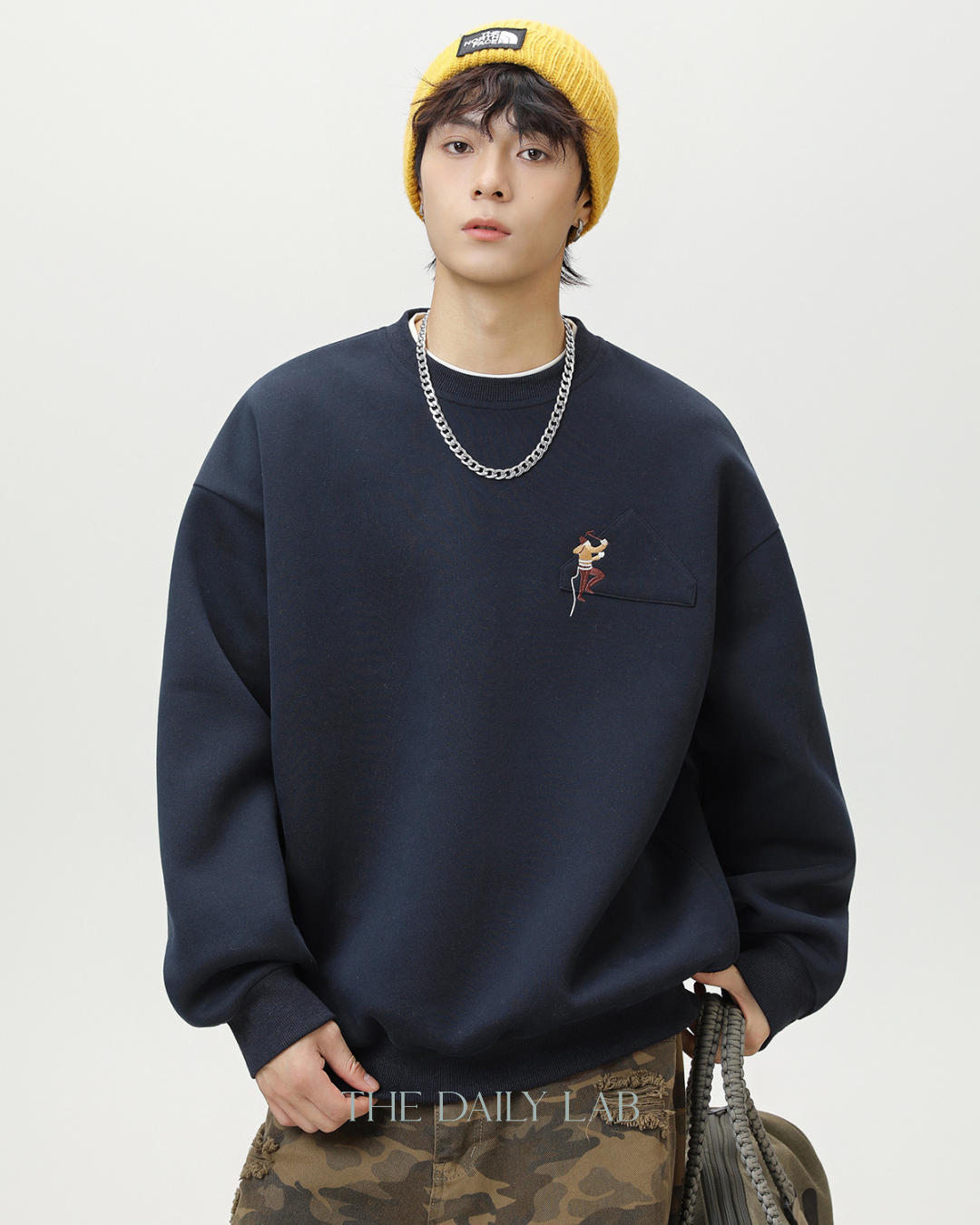 Heavyweight Crew Neck Sweatshirt Sports Jacket In Navy Blue