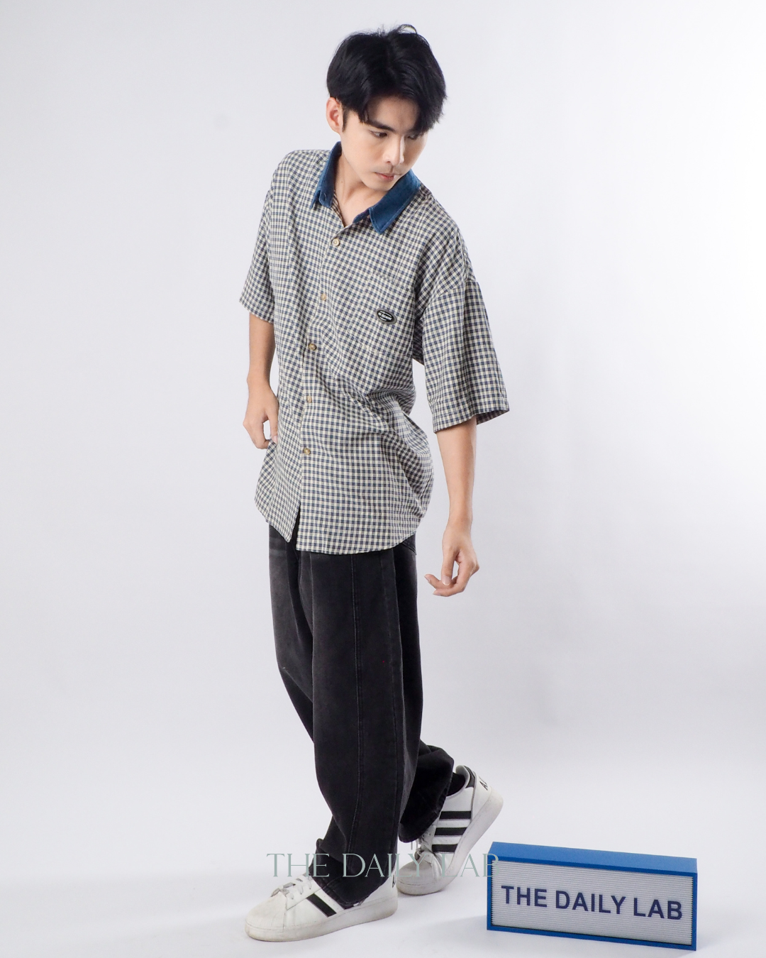 Japanese Vintage Plaid Denim Shirt in Blue