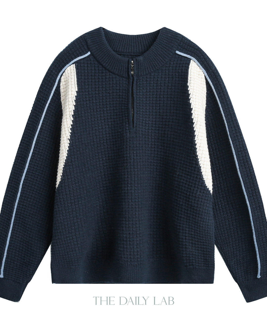 Colorblock Fleece Knit Jacket in Navy Blue