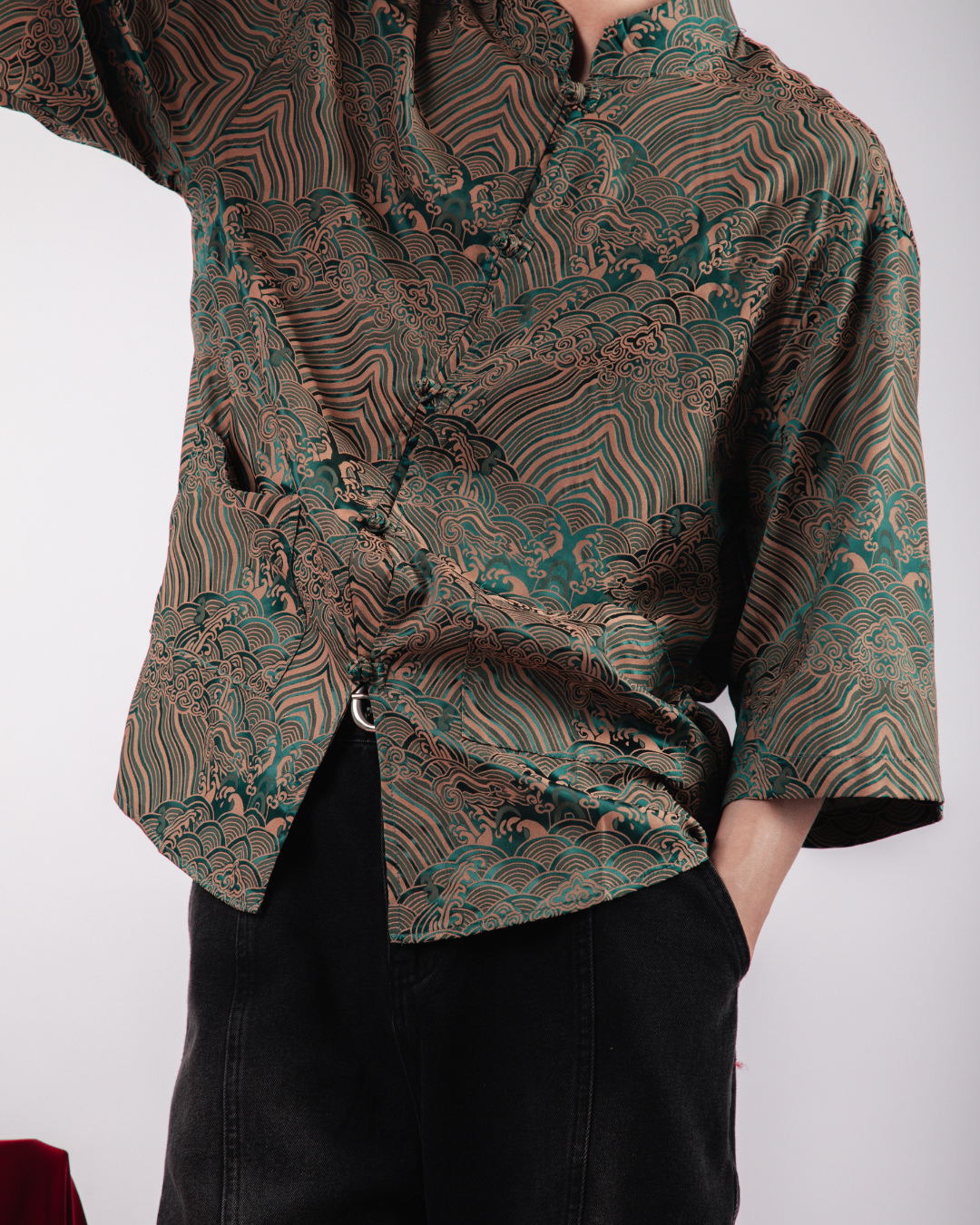 Chinese Style Jacquard Shirt in Green