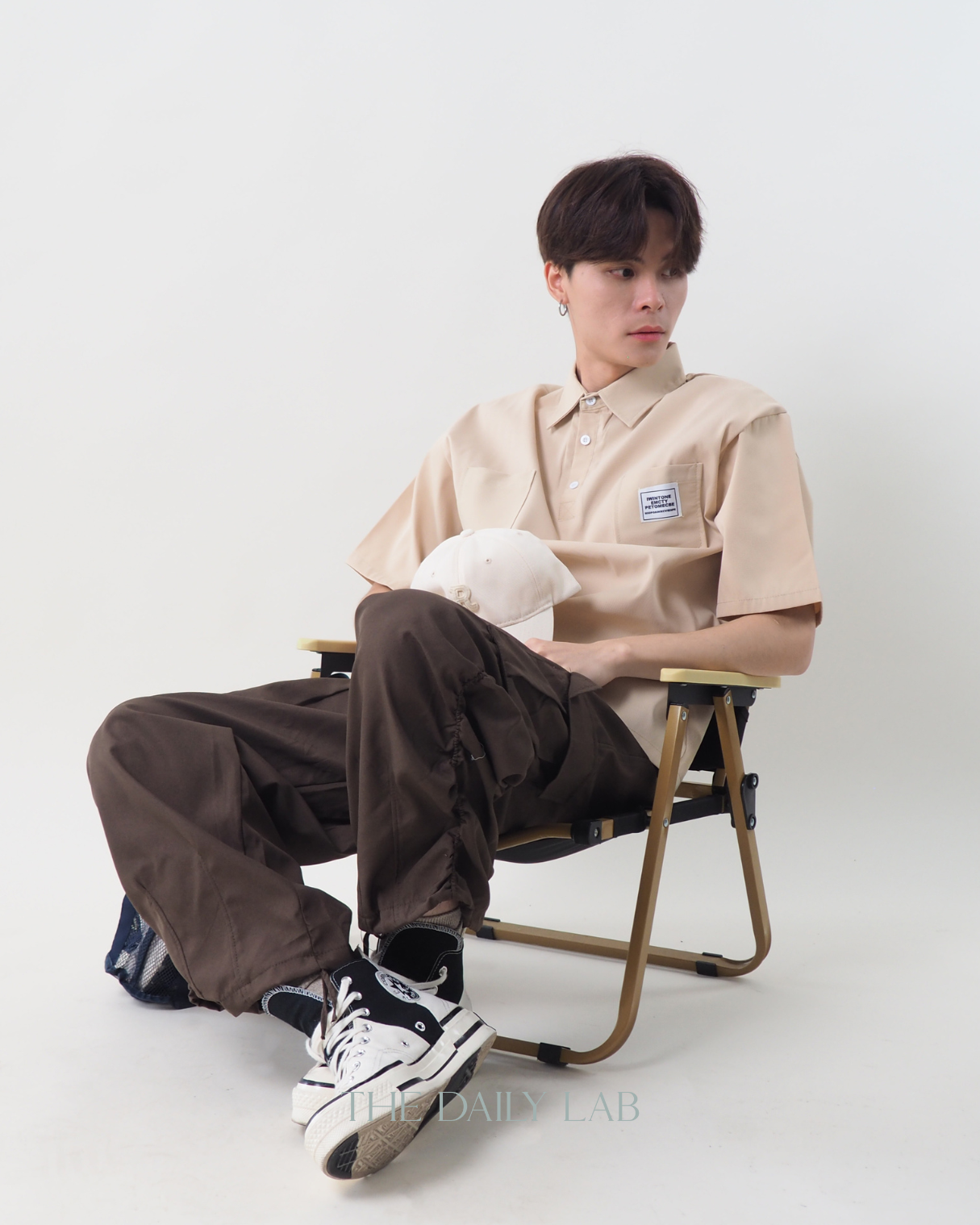 Cargo Pocketed Tee in Beige