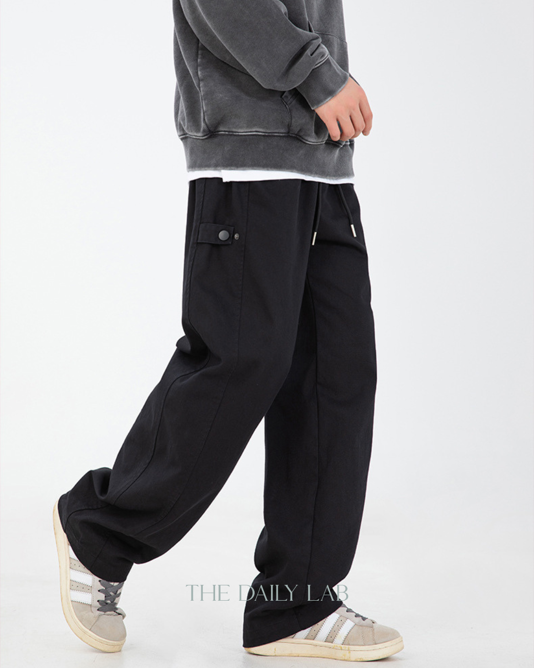 Twill Patchwork Utility Trousers in Black