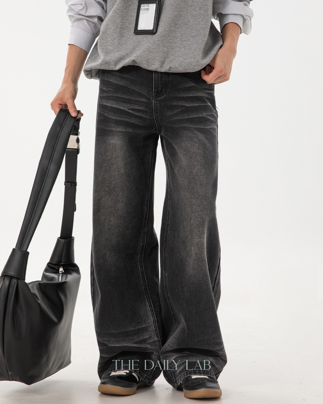 Whisker Washed Distressed Jeans in Black