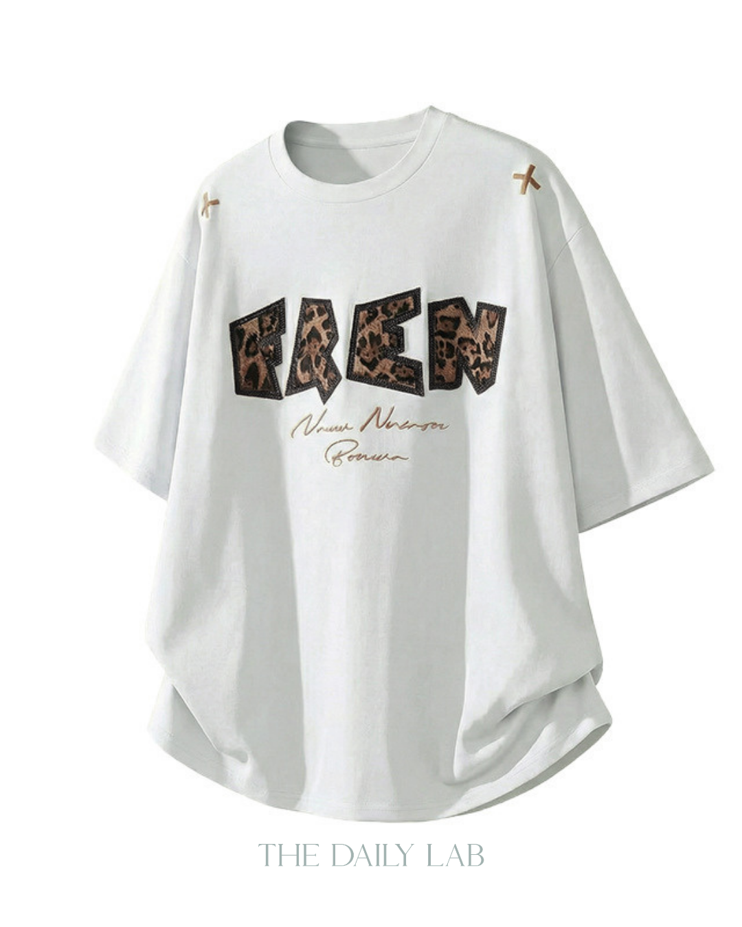 Leopard Print Patch Embroidered Tee in White