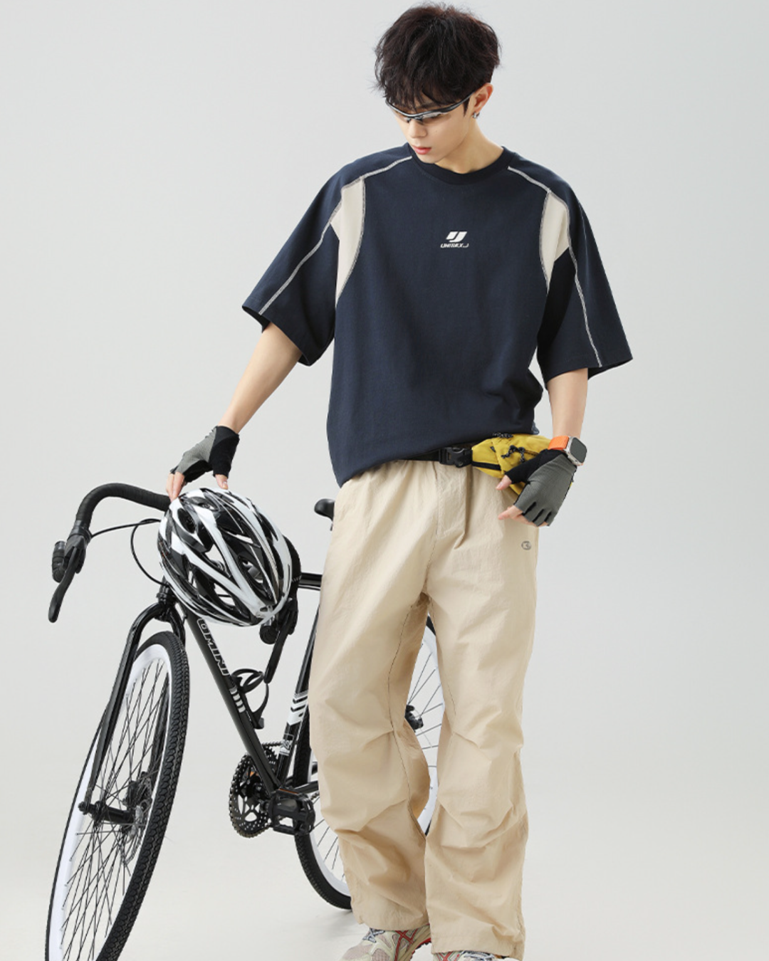 J Patchwork Relaxed Tee in Navy (In-Stock)