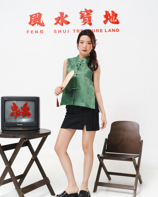 Green Embroidered Jacquard Vest