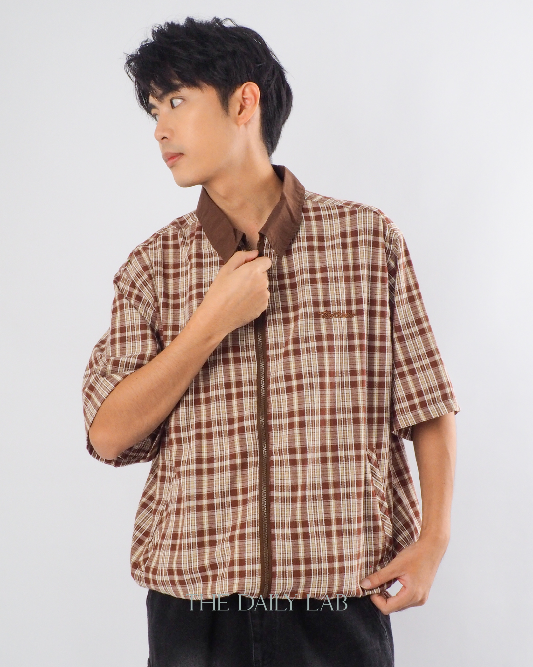 American Streetwear Patchwork Shirt in Brown