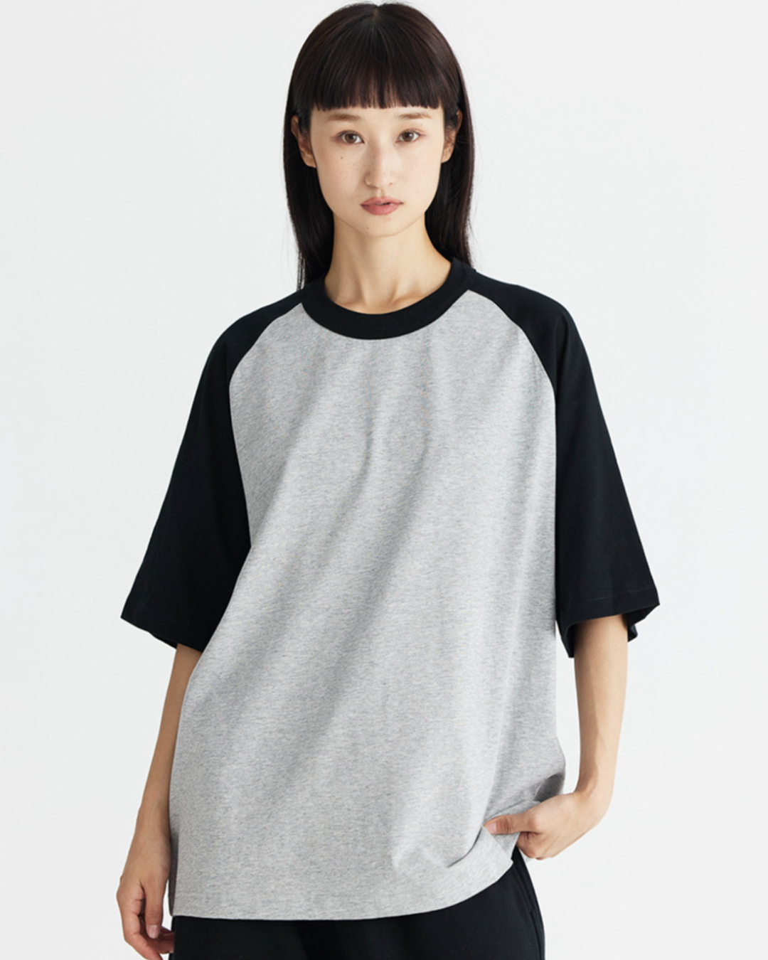 DualTone Patchwork Oversized Tee in Light Grey