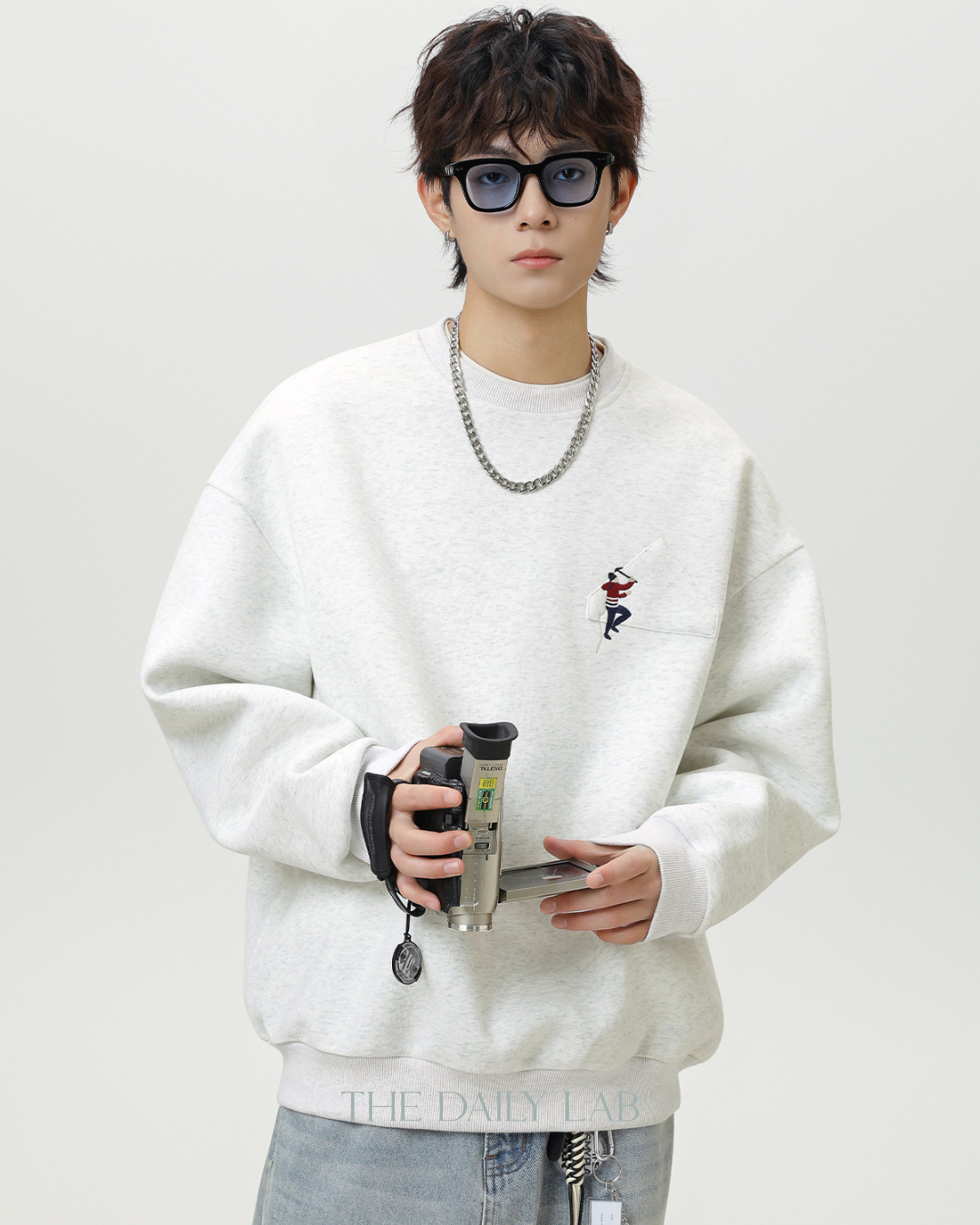Heavyweight Crew Neck Sweatshirt Sports Jacket In White