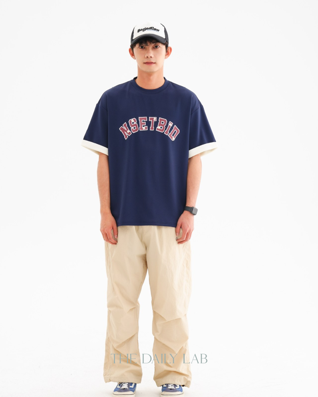 Vintage Japanese Style Short Sleeve Tee In Navy Blue