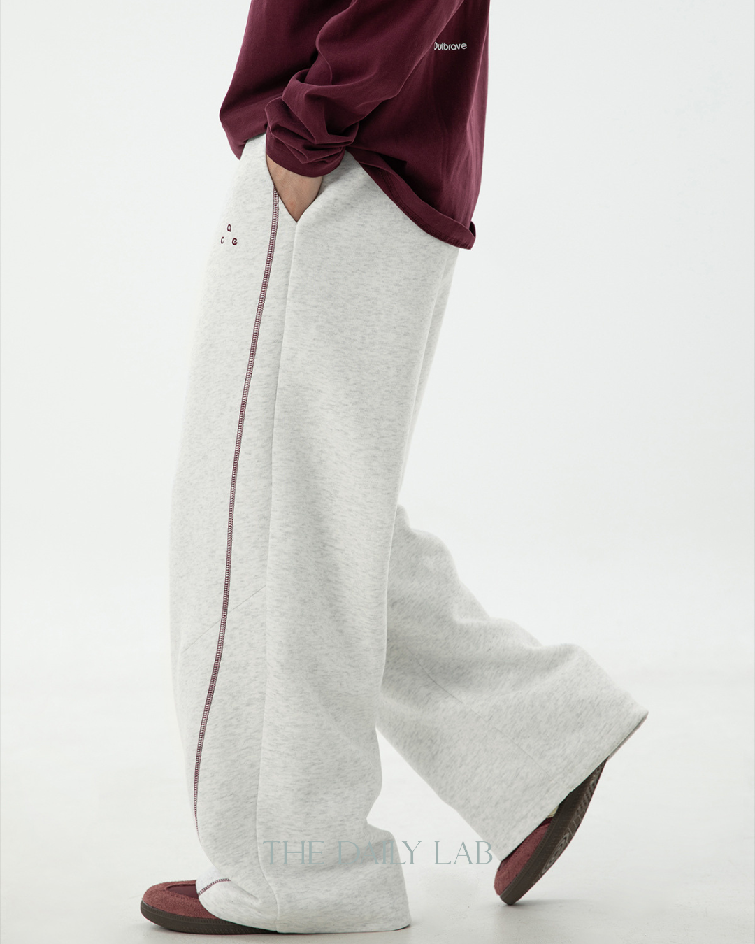Heavyweight Color-blocked With Contrast Stitching Casual Pants In White