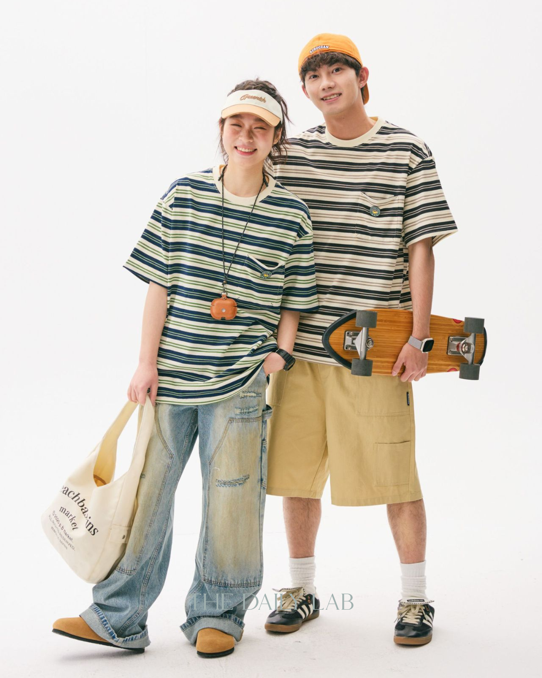 Teen Streetwear Striped Loose Fit Tee in Black/White