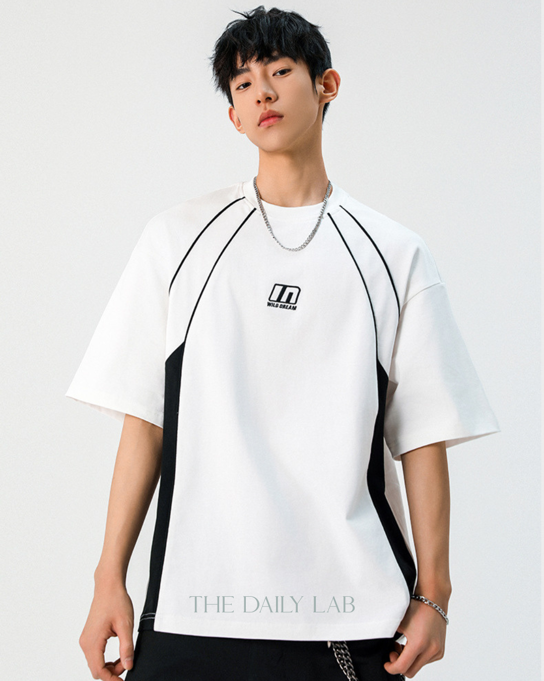 IN Split-Panel Sport Tee in White