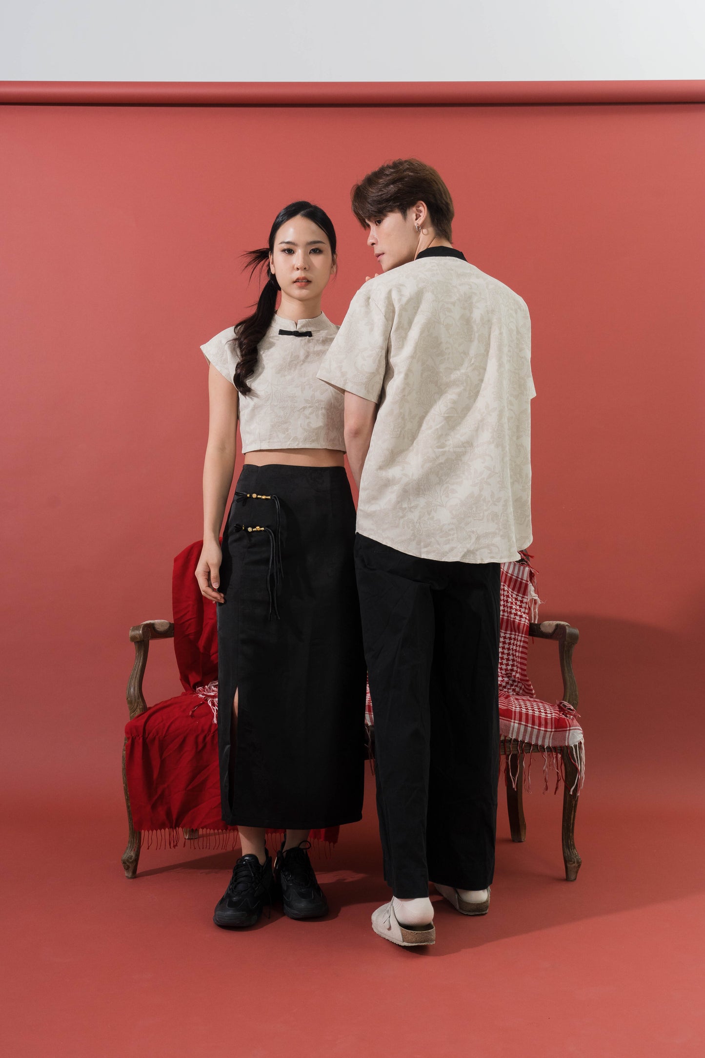 Vintage Jacquard Mandarin Top