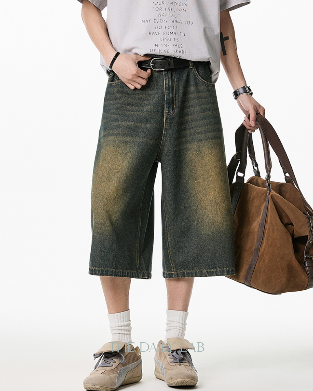 Vintage Wide-Leg Washed Denim Cropped Pants in Vintage Blue (In-Stock)
