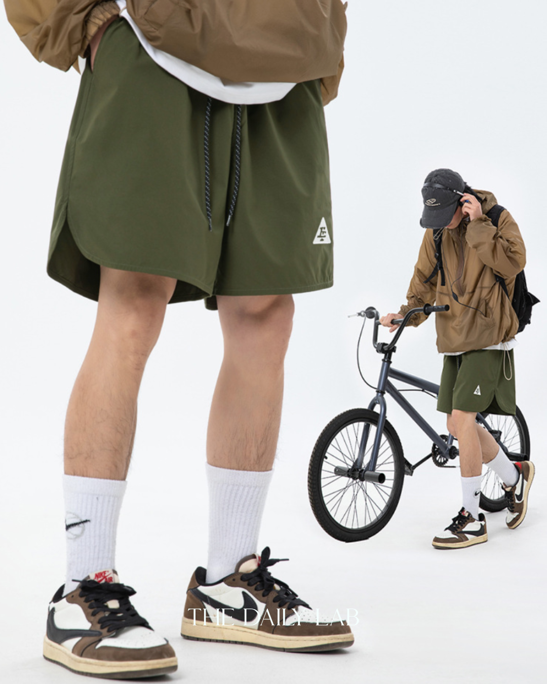 Loose Embroidered Drawstring Shorts in Green