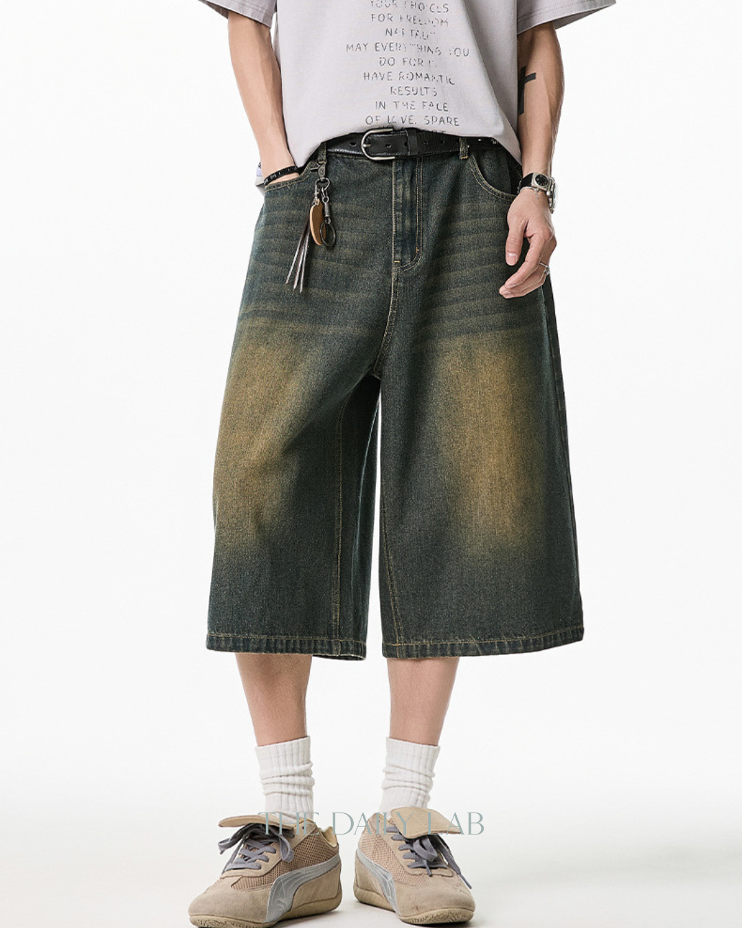 Vintage Wide-Leg Washed Denim Cropped Pants in Vintage Blue (In-Stock)