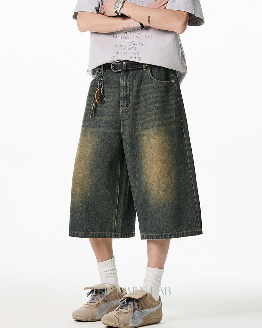 Vintage Wide-Leg Washed Denim Cropped Pants in Vintage Blue (In-Stock)