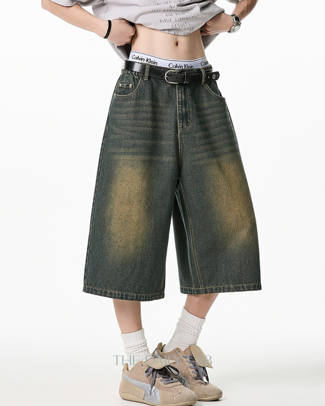 Vintage Wide-Leg Washed Denim Cropped Pants in Vintage Blue (In-Stock)