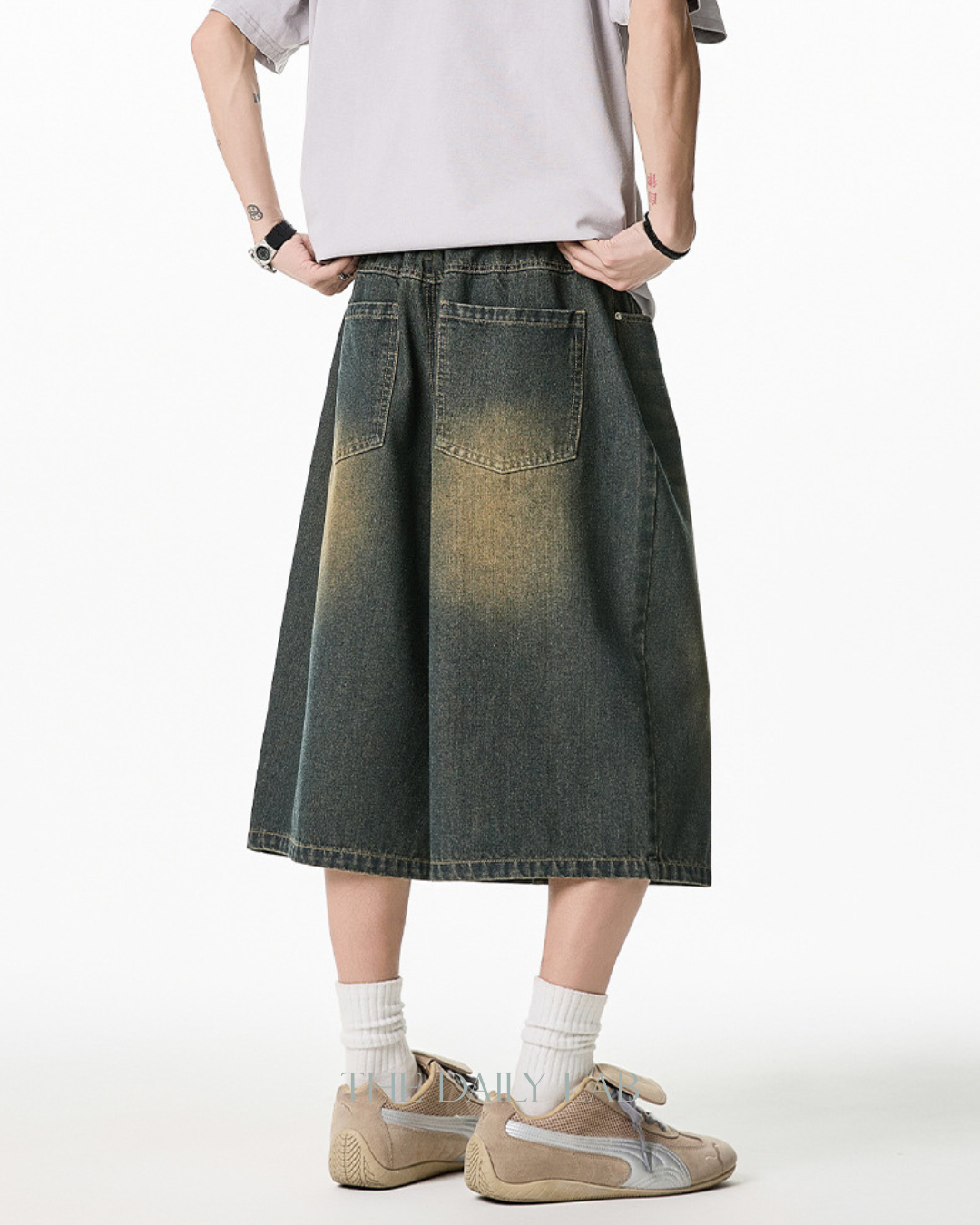 Vintage Wide-Leg Washed Denim Cropped Pants in Vintage Blue (In-Stock)