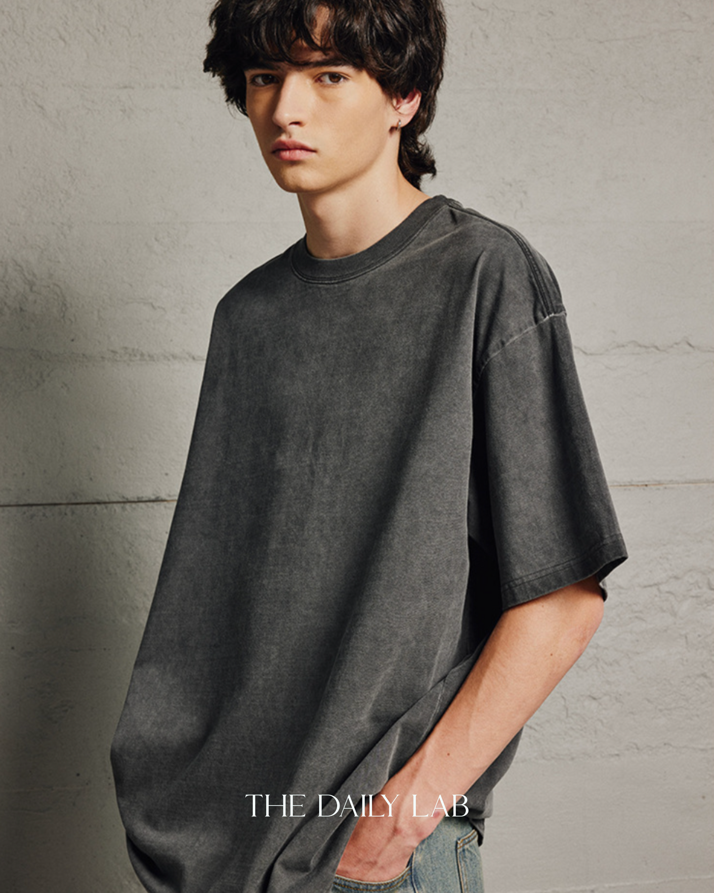 320G Retro Basic Oversized Shirt in Dark Grey