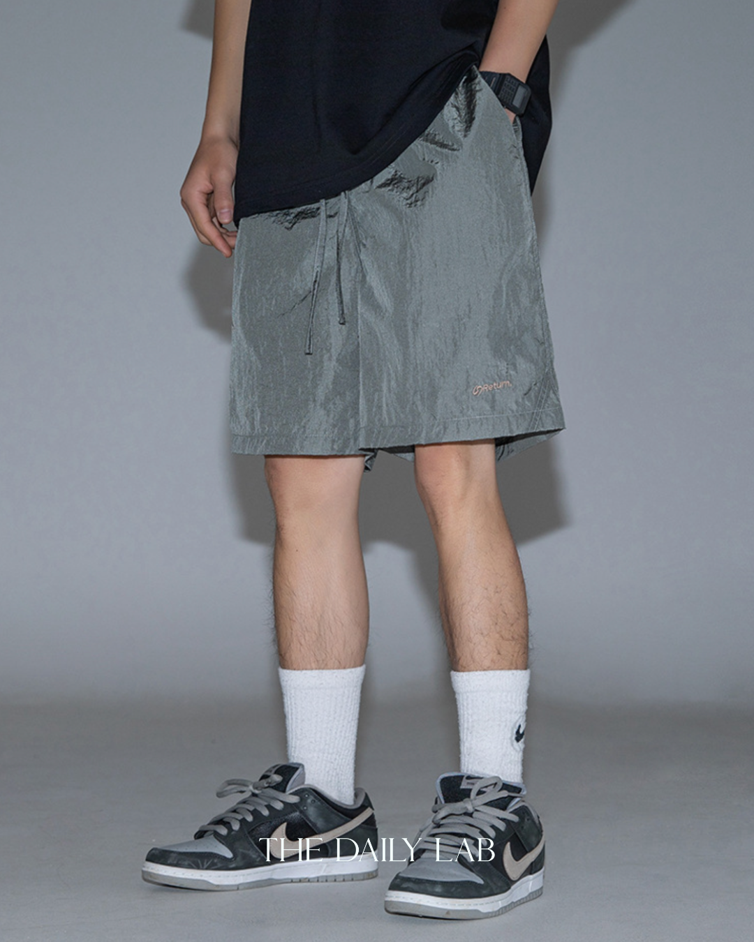 Metallic Nylon Shorts in Grey