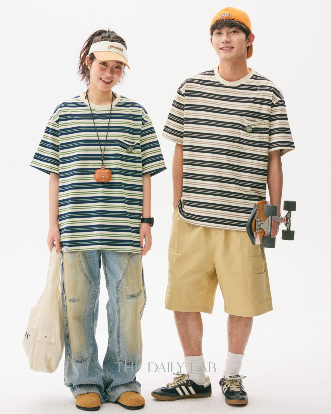 Teen Streetwear Striped Loose Fit Tee in Black/White