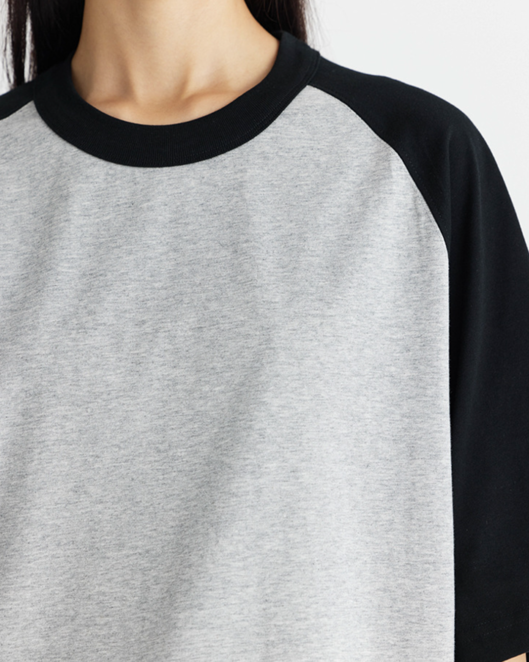 DualTone Patchwork Oversized Tee in Light Grey