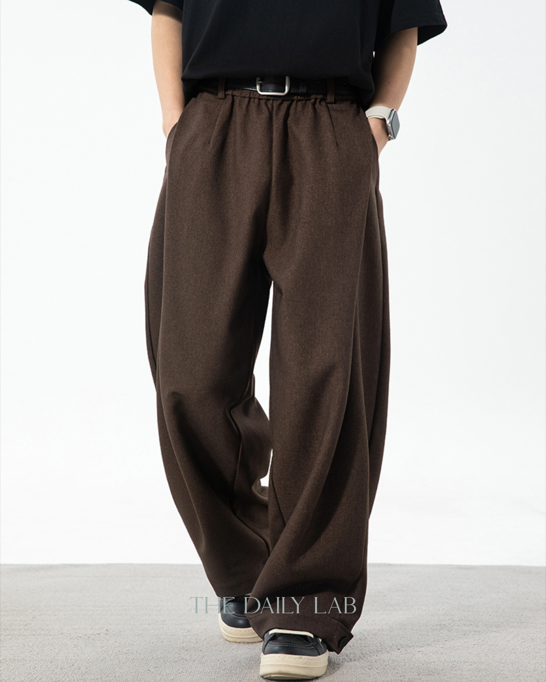Retro-Inspired Pleated Pants in Reddish Brown
