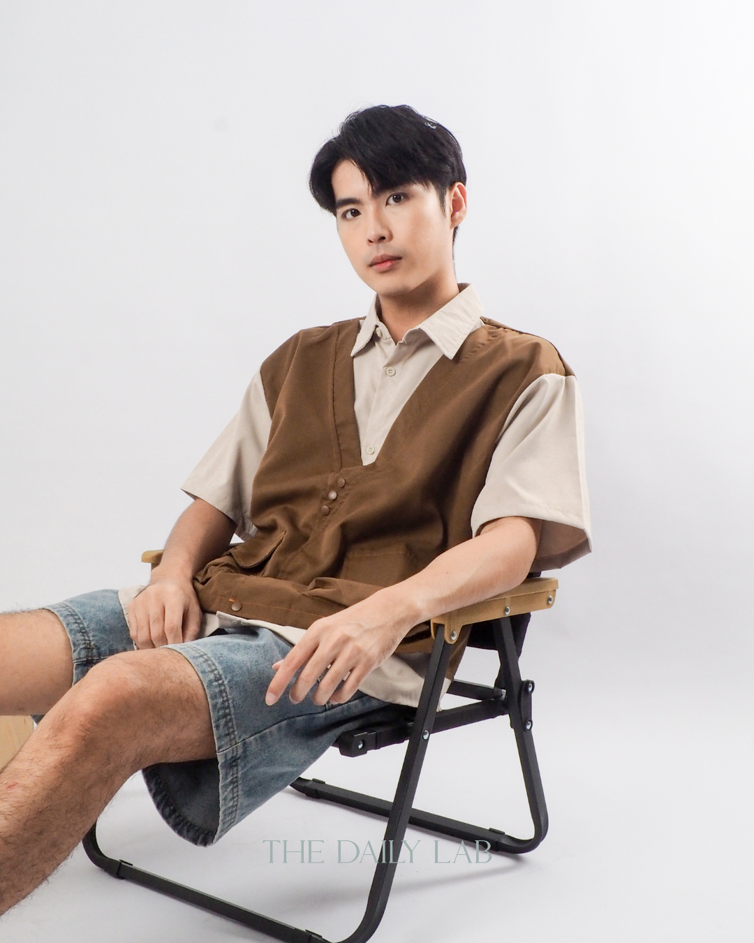 Japanese Techwear Layered Shirt in Khaki