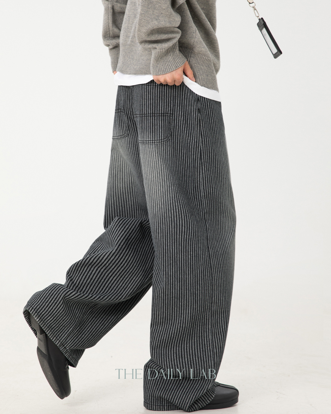 Vintage Washed Vertical-Stripe Jeans In Black