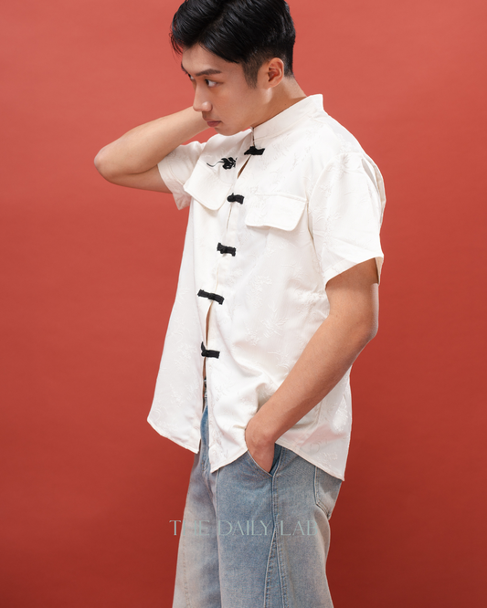 Embroidered Mandarin Collar Tang Shirt
