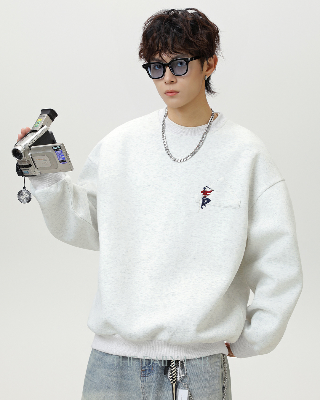 Heavyweight Crew Neck Sweatshirt Sports Jacket In White