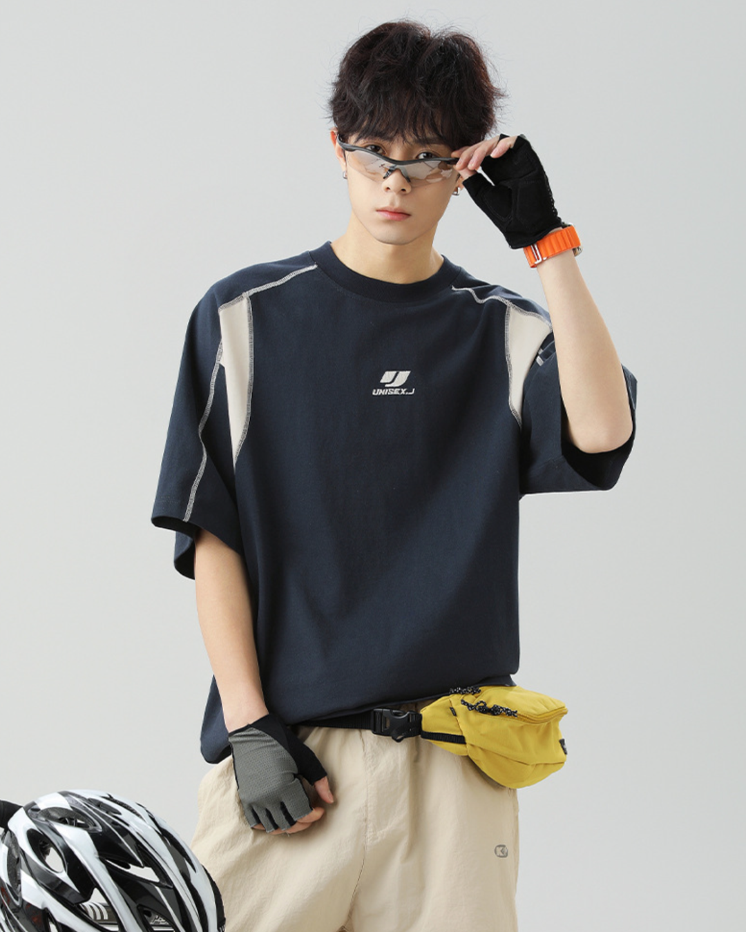 J Patchwork Relaxed Tee in Navy (In-Stock)