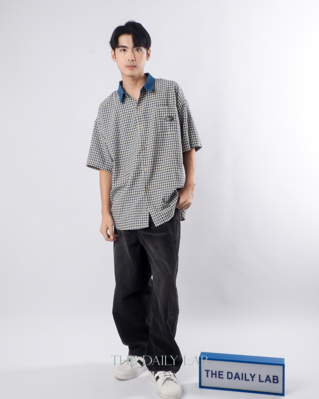 Japanese Vintage Plaid Denim Shirt in Blue