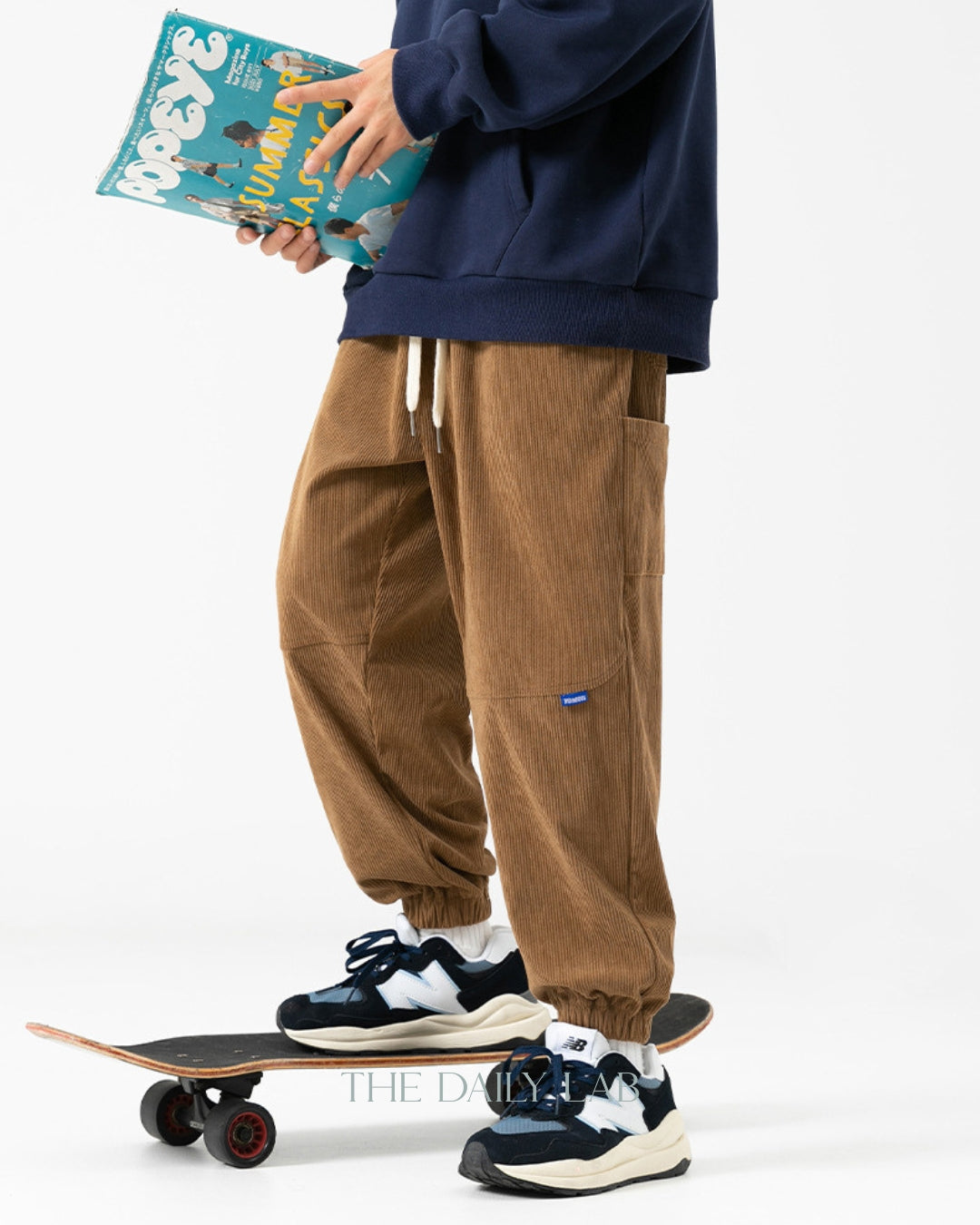 Corduroy Patchwork Long Pants in Brown