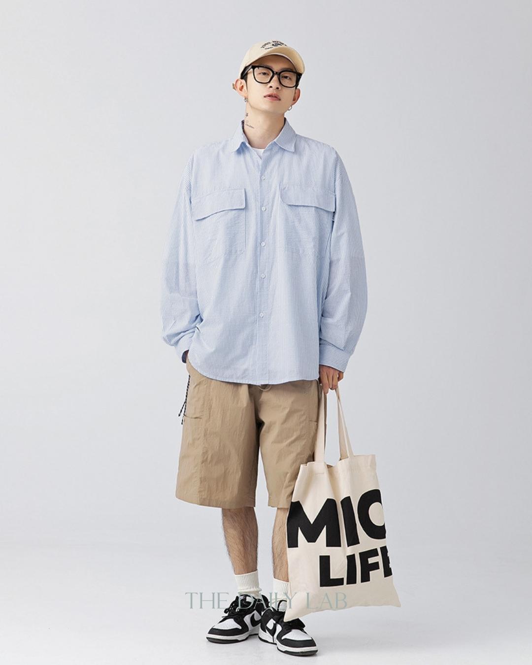 Dream Explorer Striped Line Overshirt in Light Blue