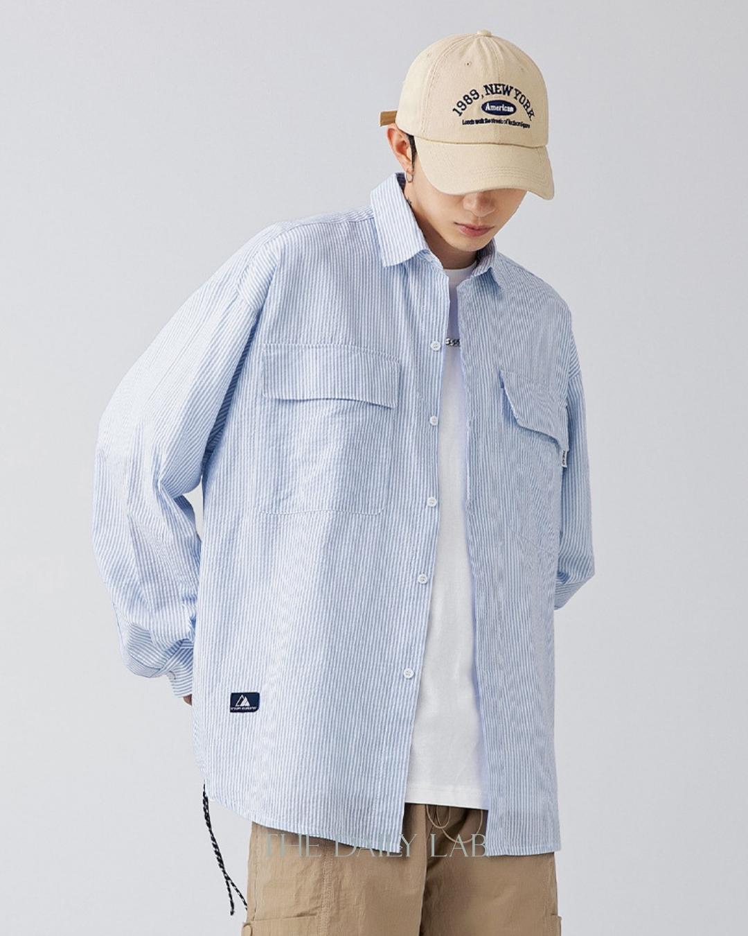 Dream Explorer Striped Line Overshirt in Light Blue
